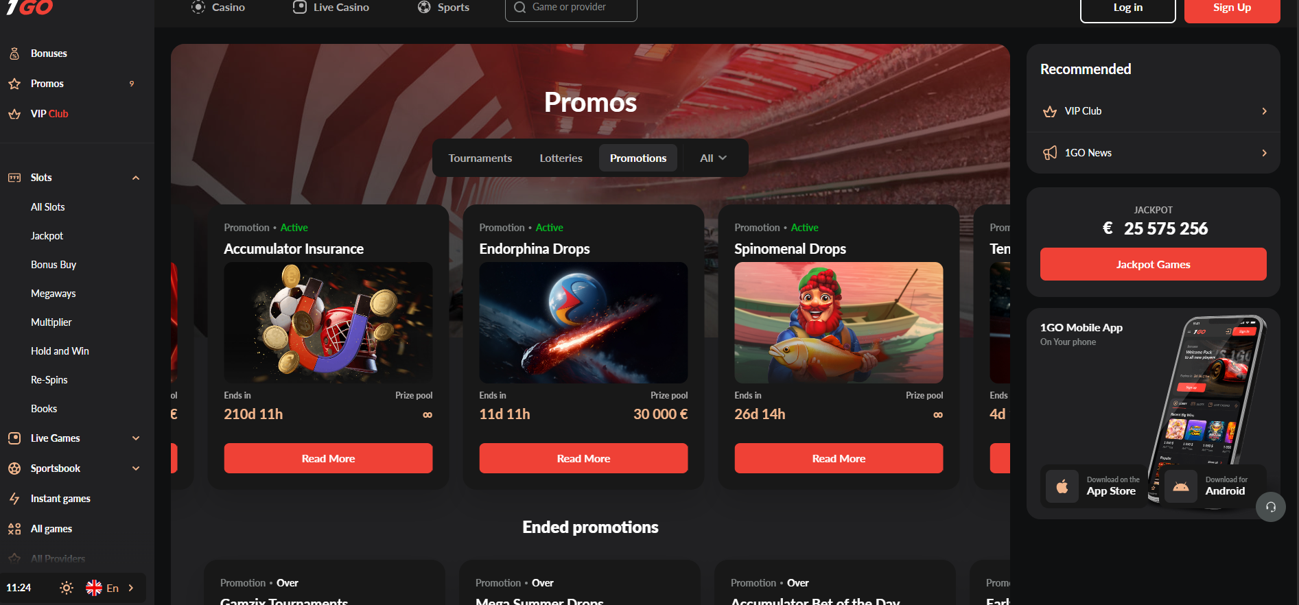 1GO Casino screenshot: Promotions