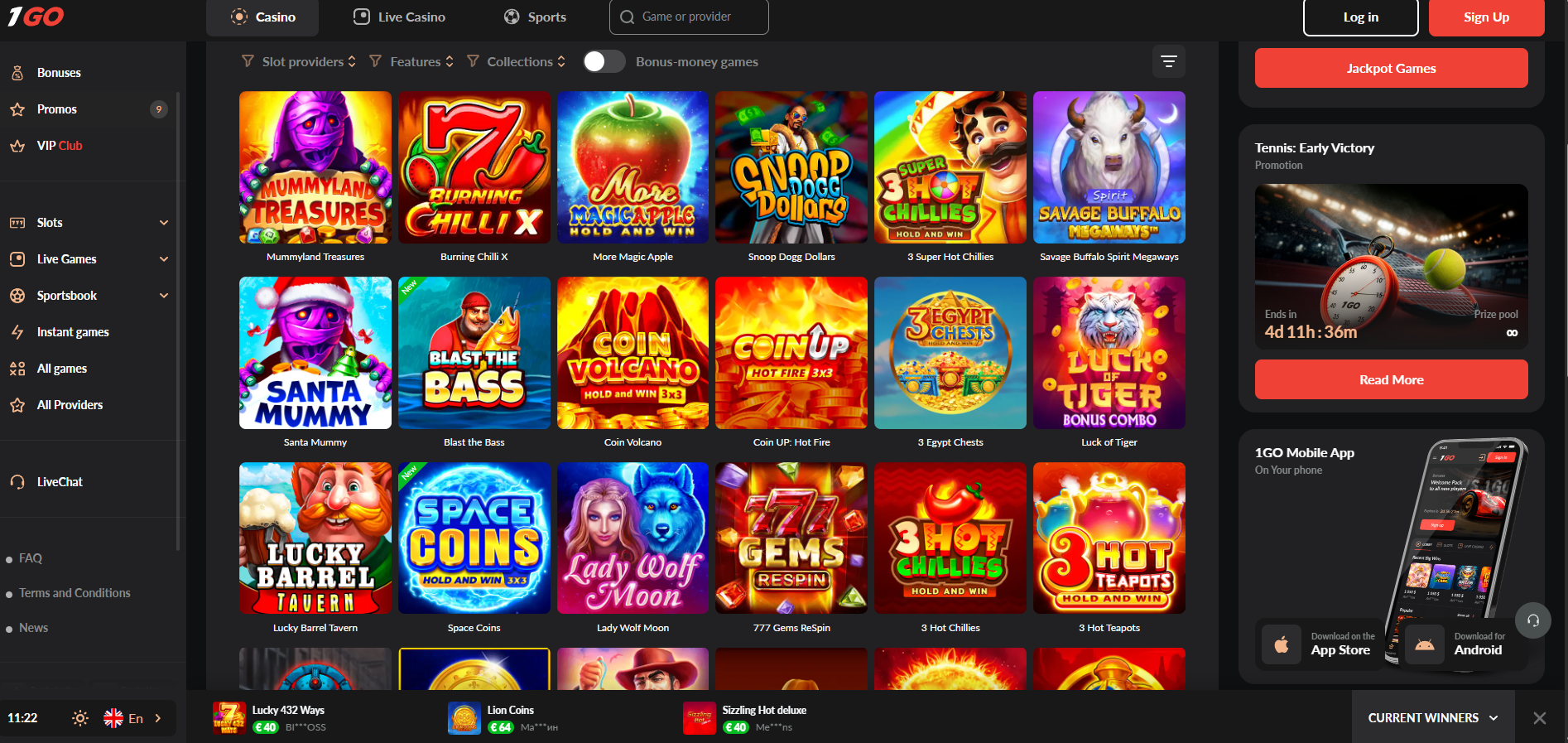 1GO Casino screenshot: Slots