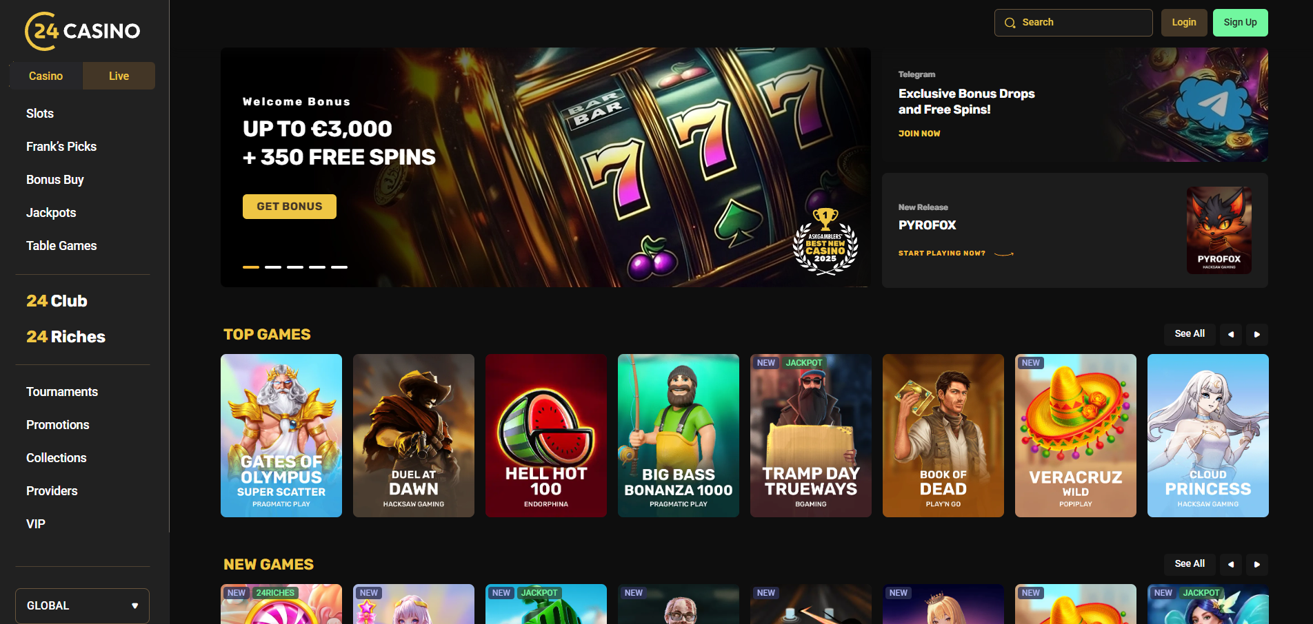 24Casino screenshot: Homepage