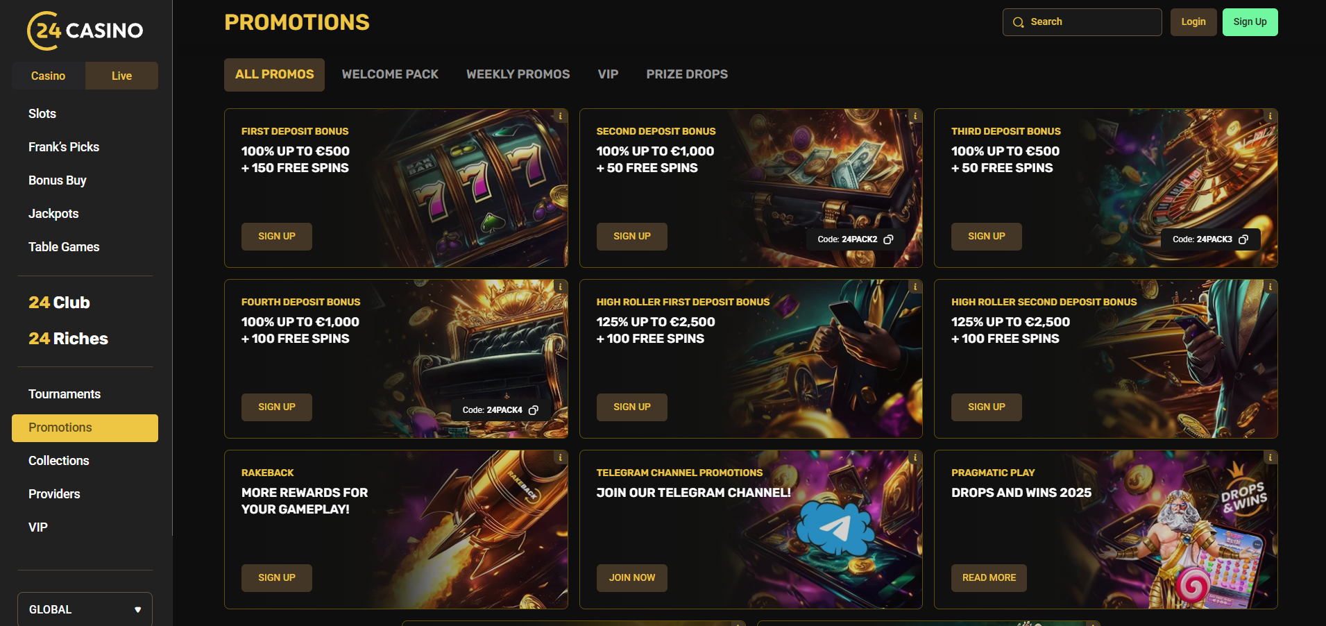 24Casino screenshot: Promotions