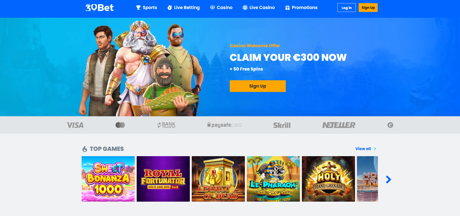 30Bet screenshot: Homepage