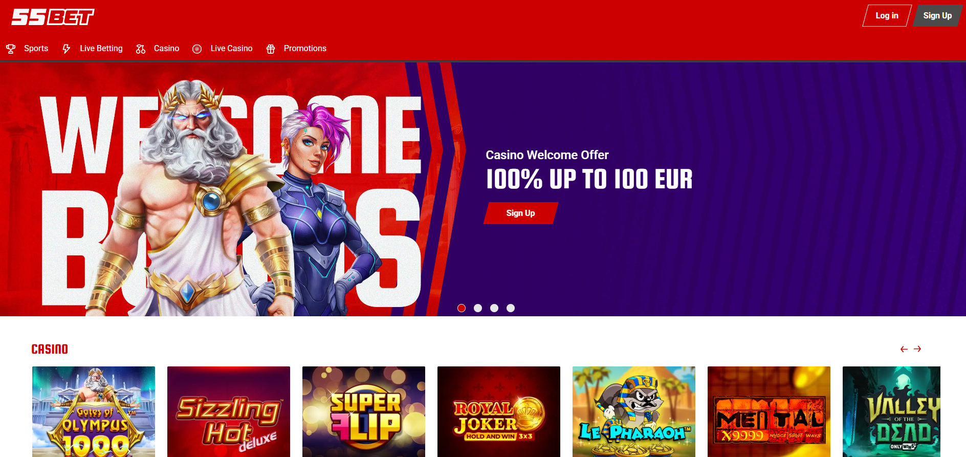 55BET Casino screenshot: Homepage