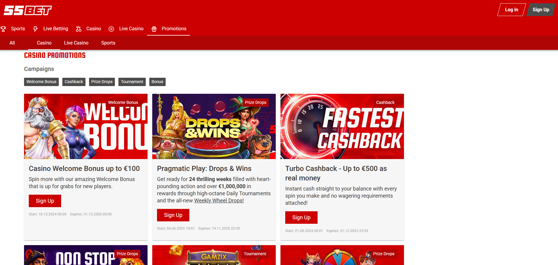 55BET Casino screenshot: Promotions