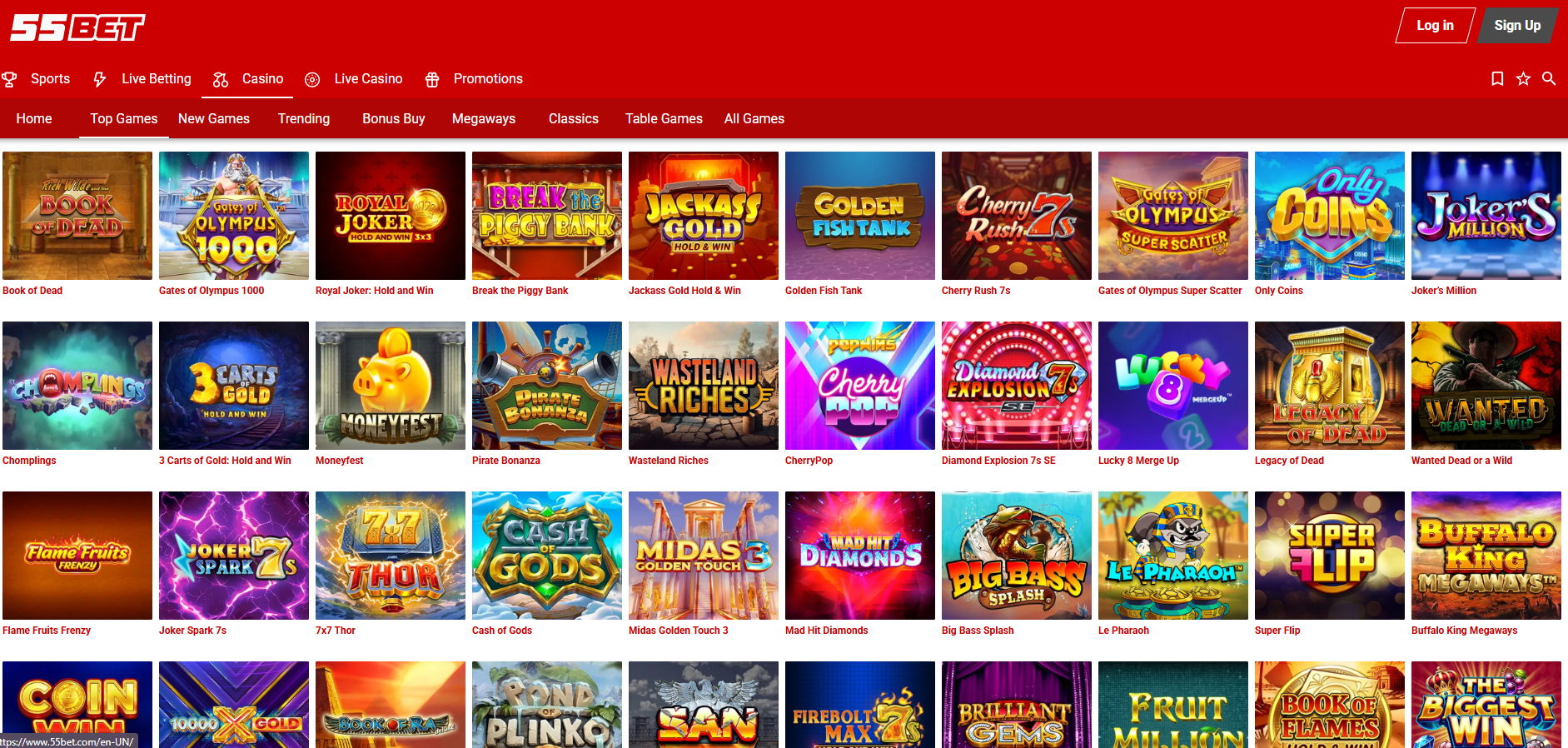 55BET Casino screenshot: Slots