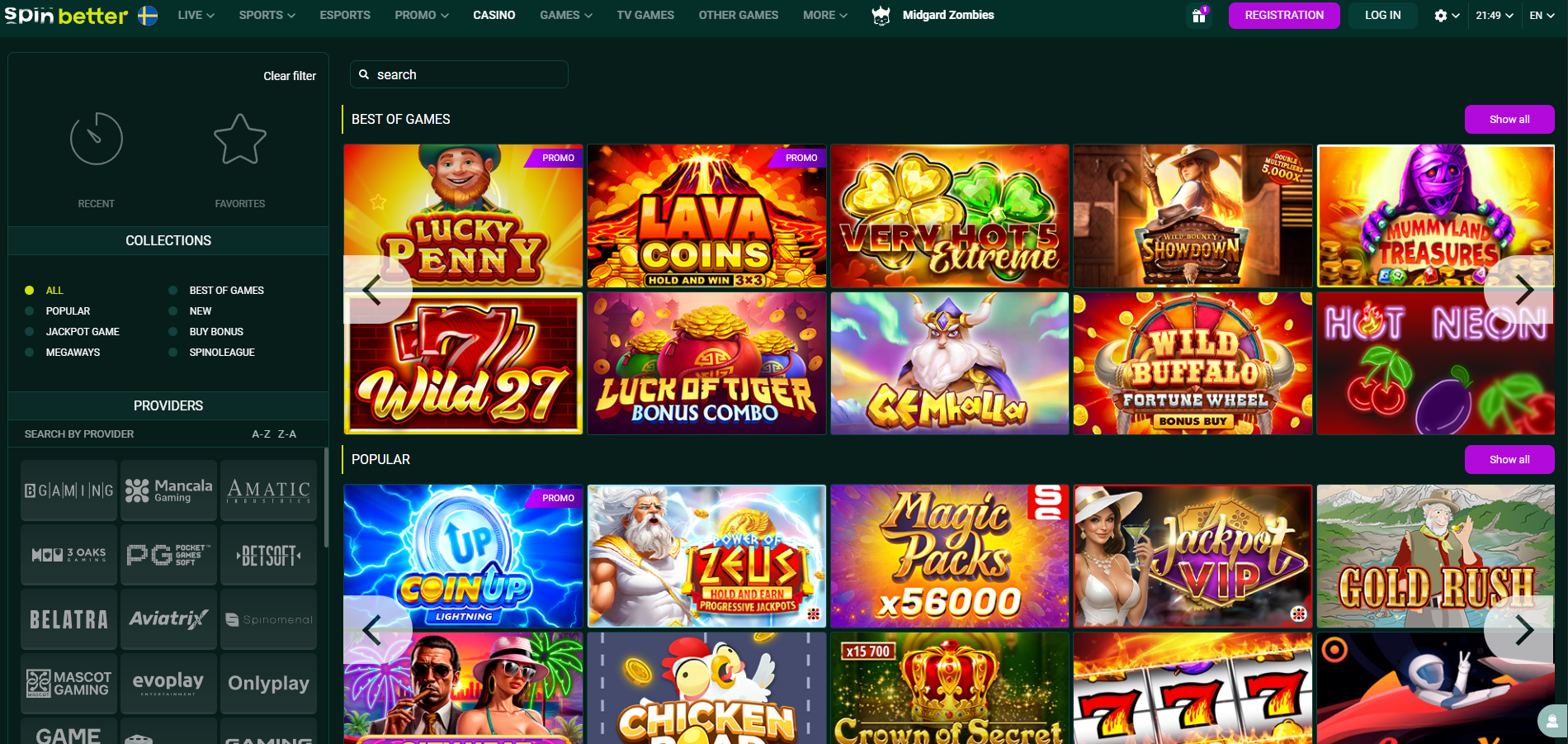Spinbetter Casino screenshot: Slots