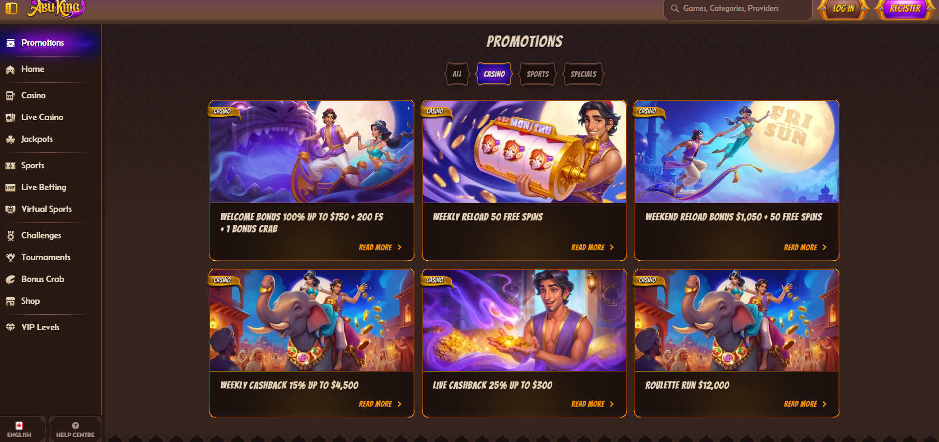 AbuKing Casino screenshot: Promotions