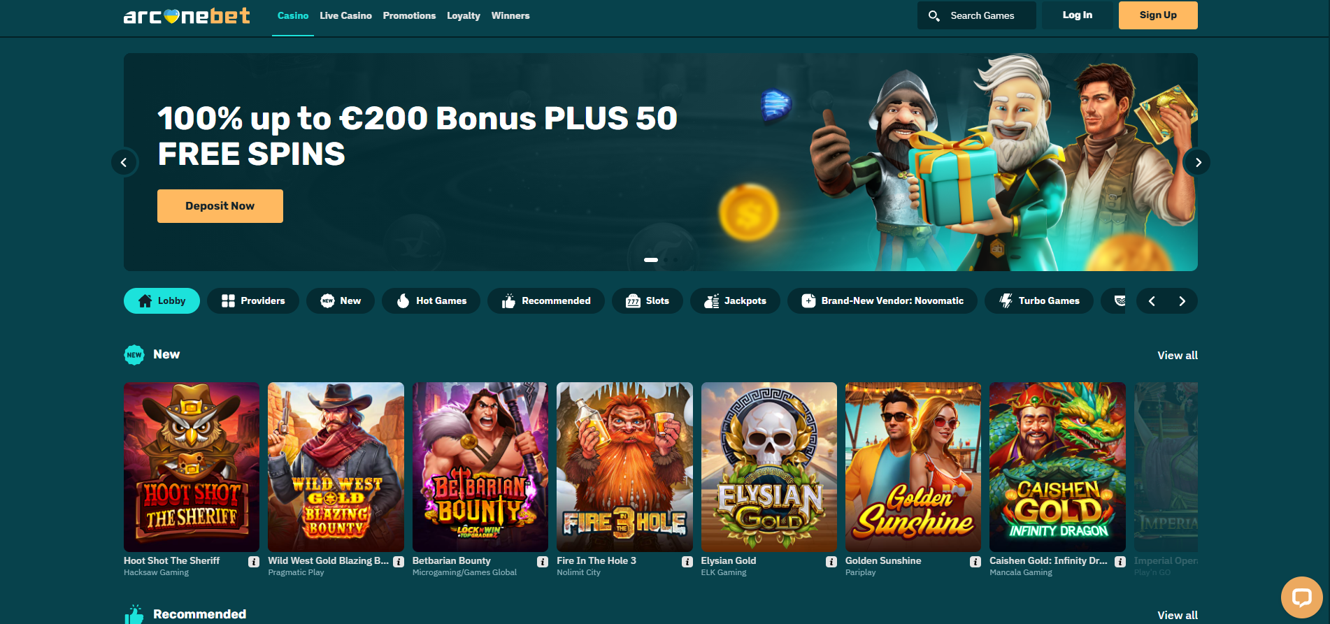 Arcanebet screenshot: Homepage