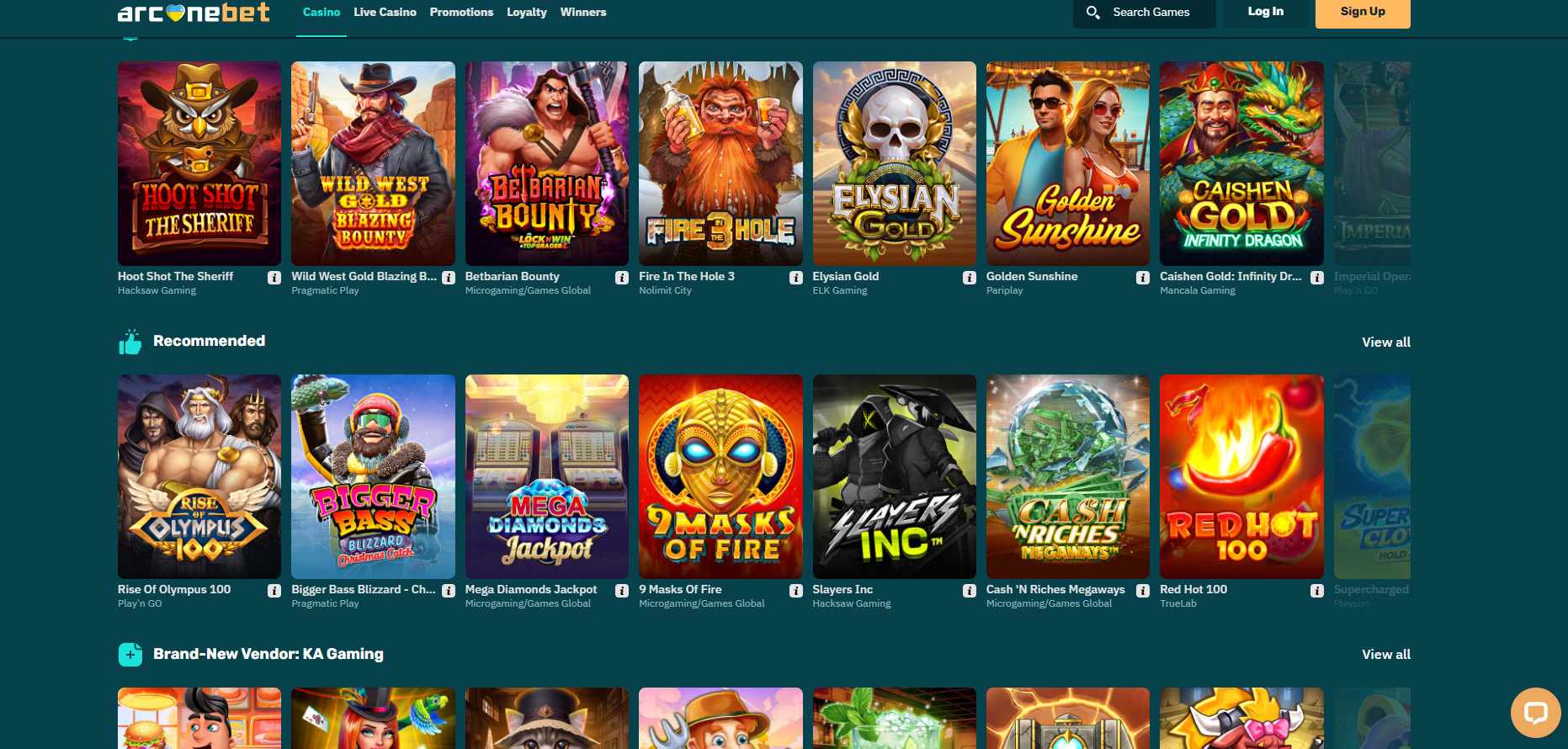 Arcanebet screenshot: Slots