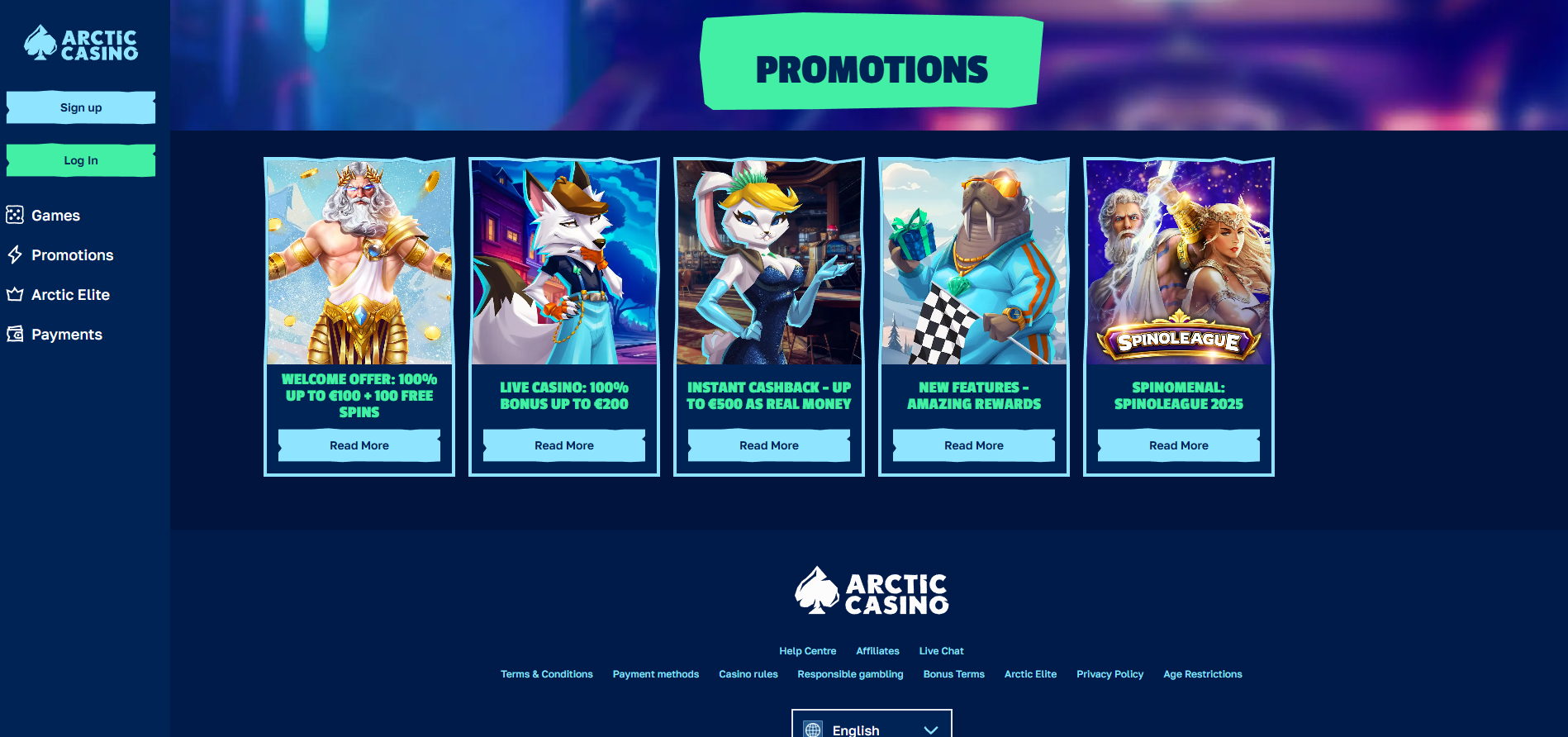 Arctic Casino screenshot: Promotions