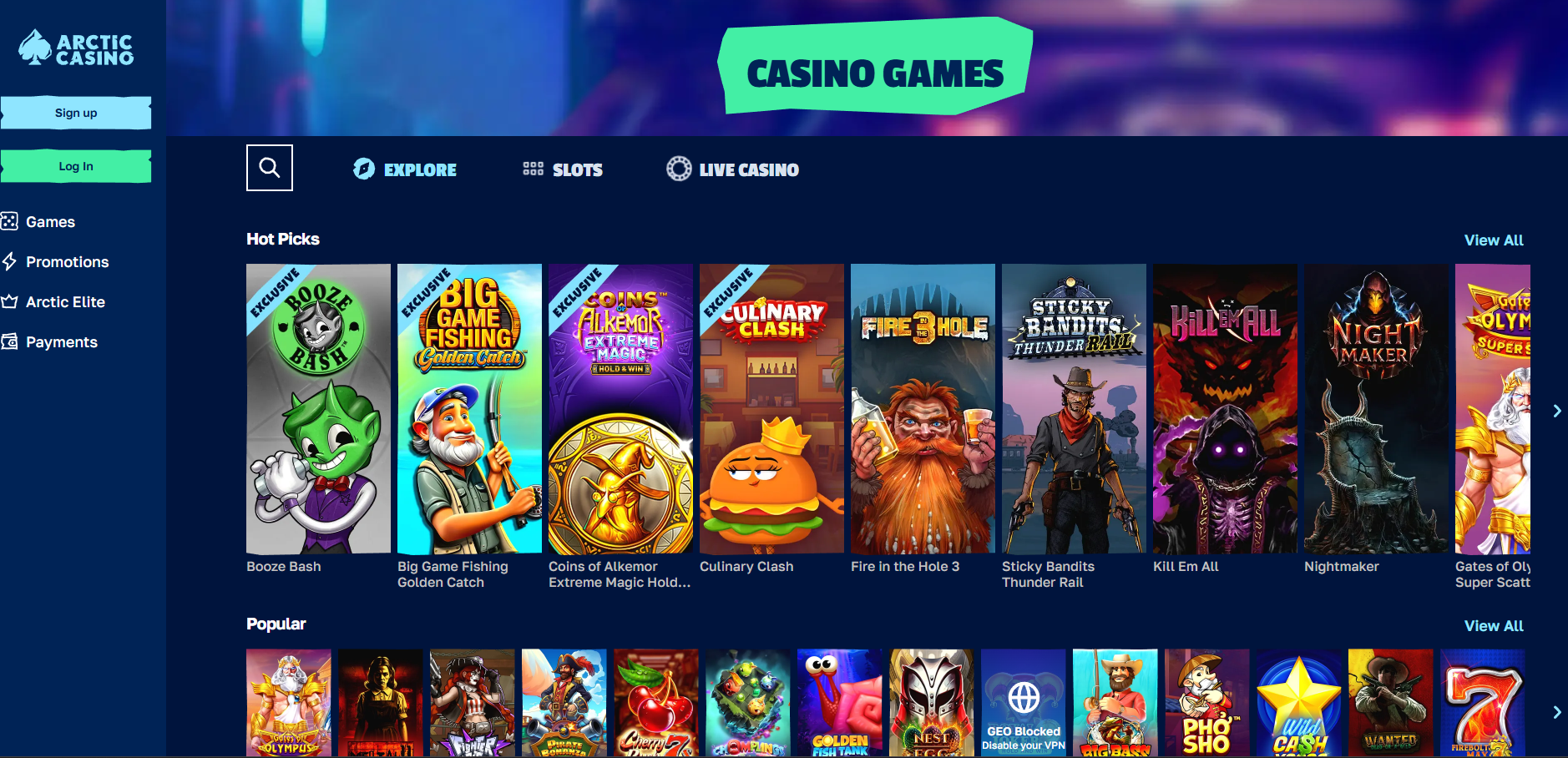 Arctic Casino screenshot: Slots