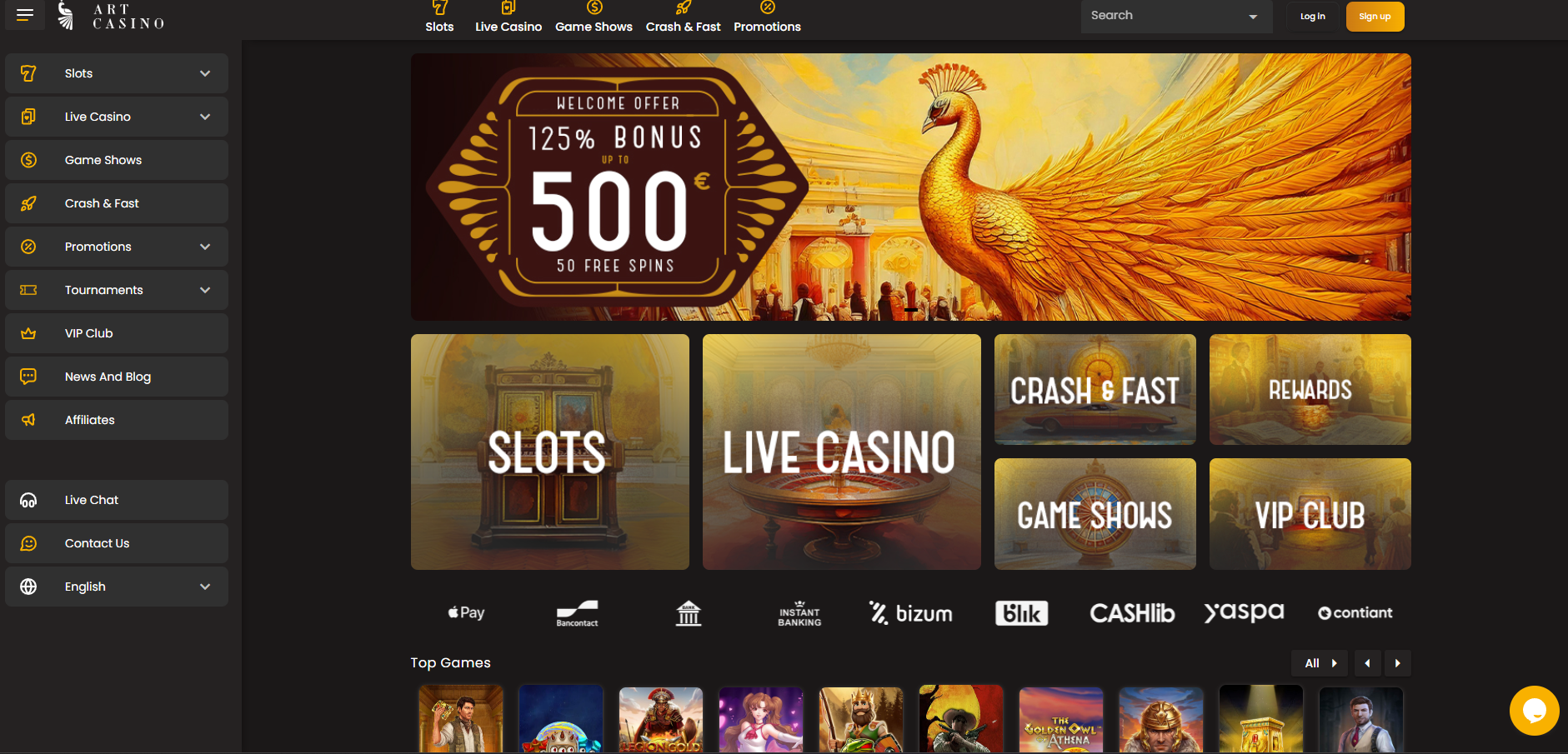 Art Casino screenshot: Homepage