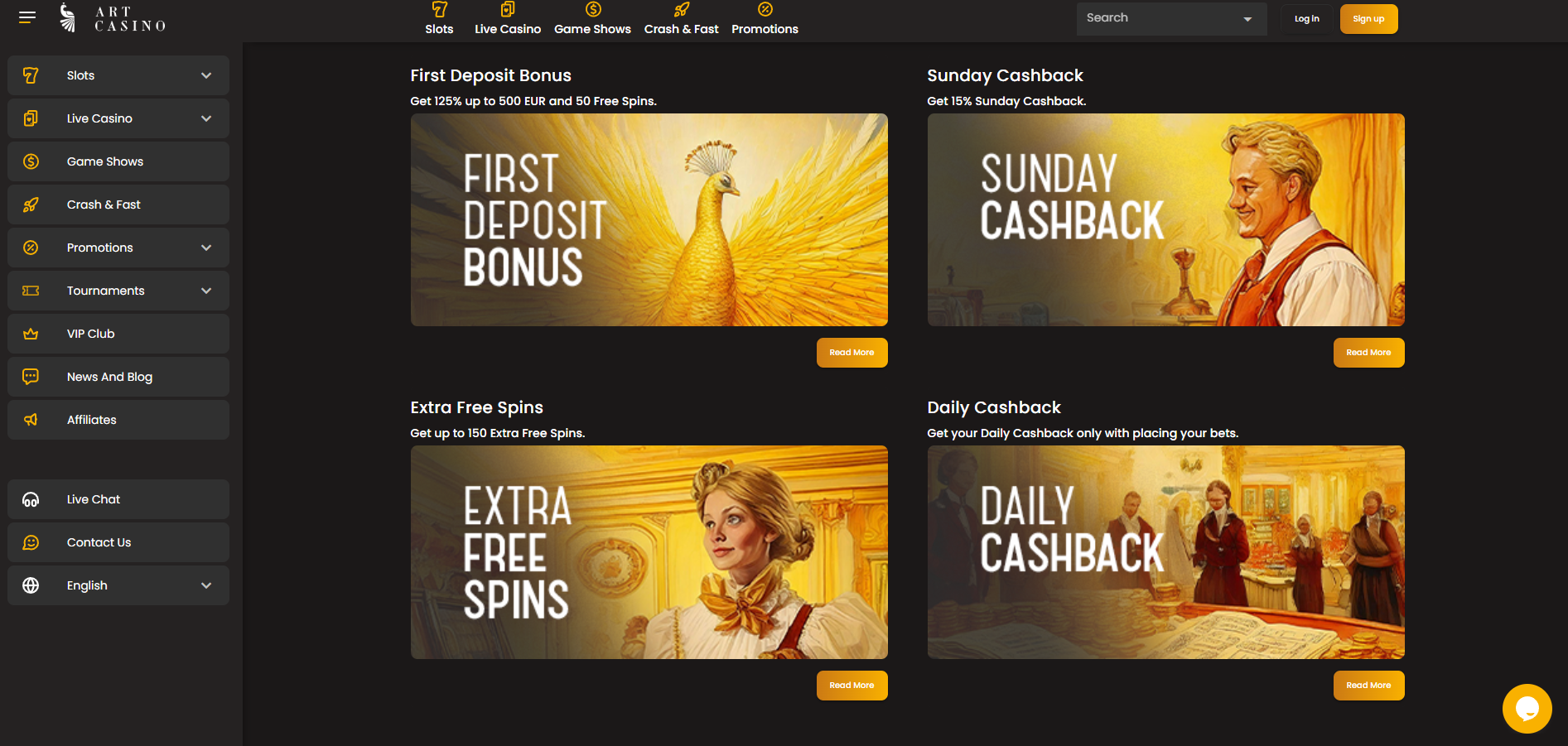 Art Casino screenshot: Promotions