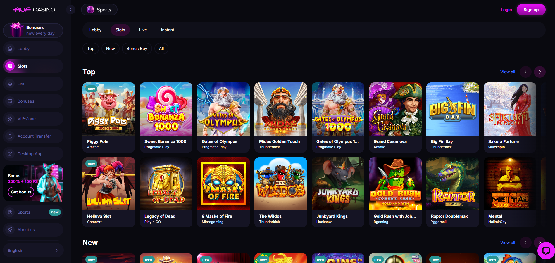 Auf Casino screenshot: Slots