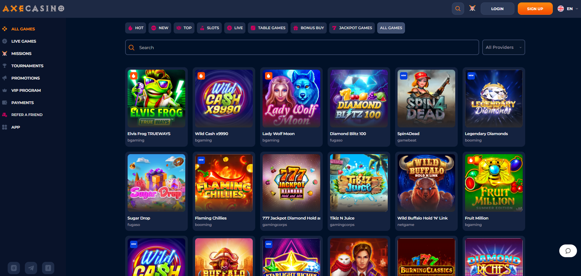 Axe Casino screenshot: Slots