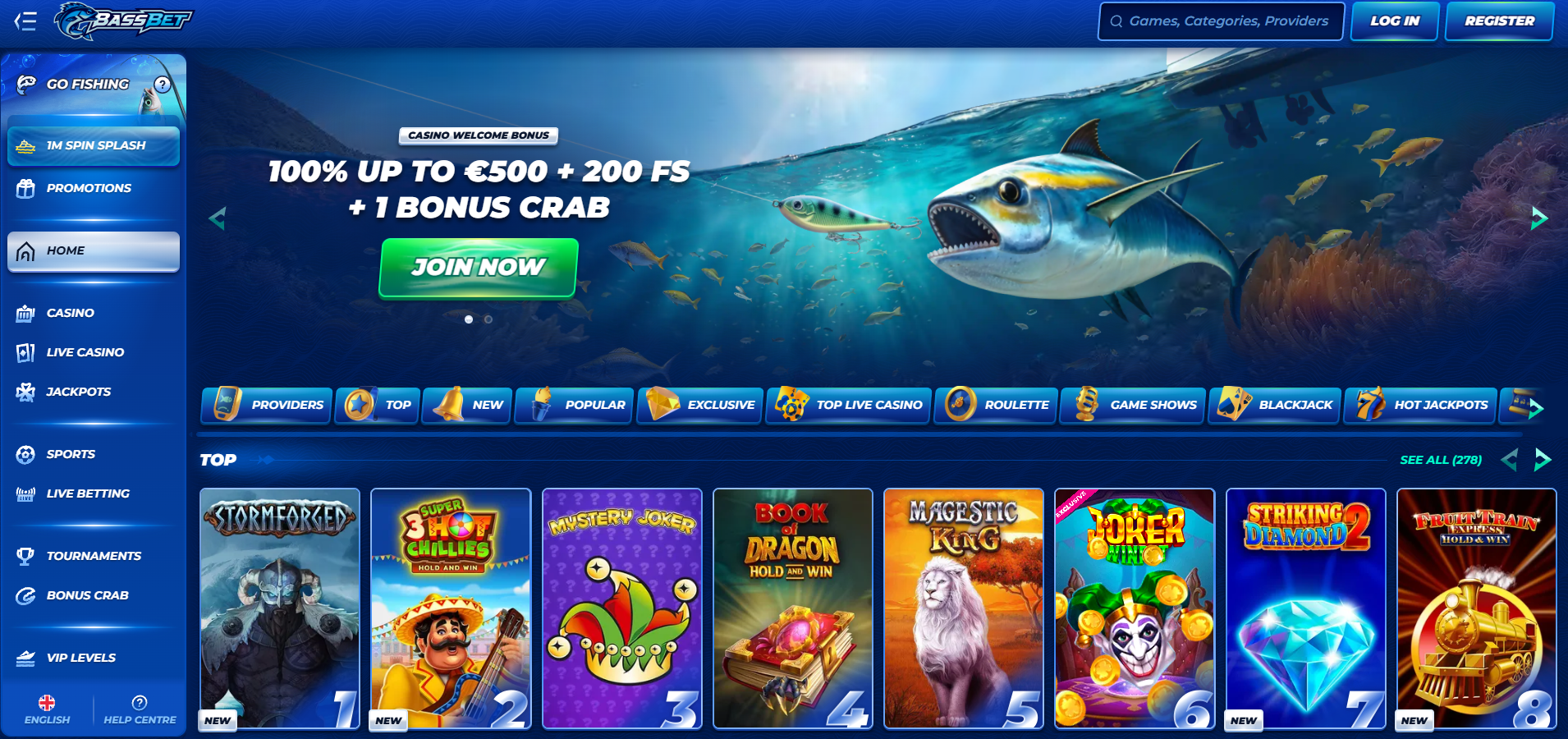 BassBet Casino screenshot: Homepage