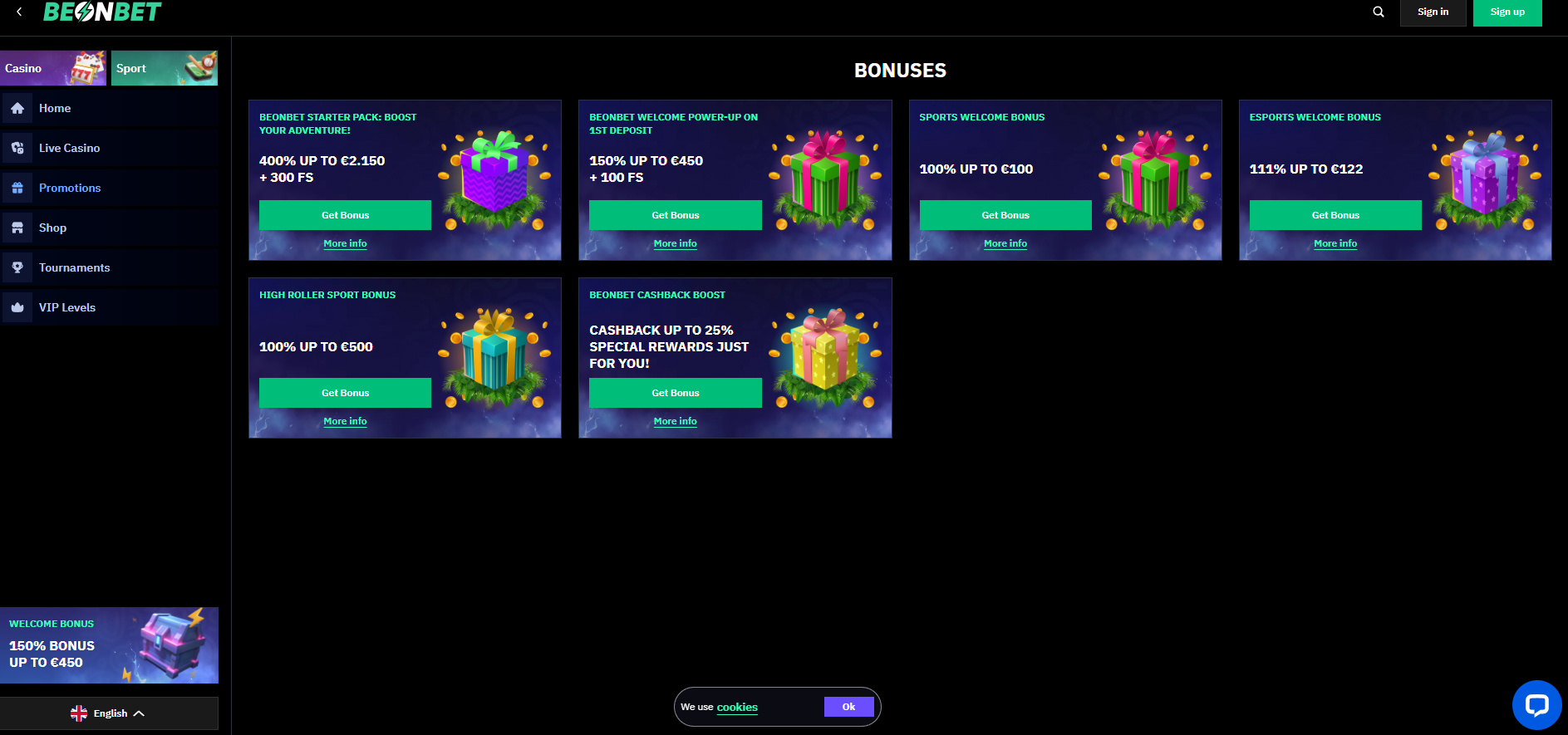 BeonBet Casino screenshot: Promotions