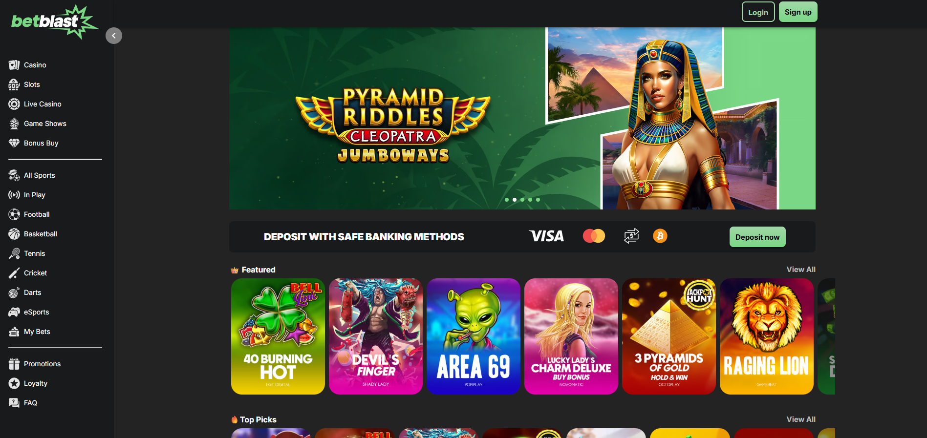 BetBlast Casino screenshot: Homepage