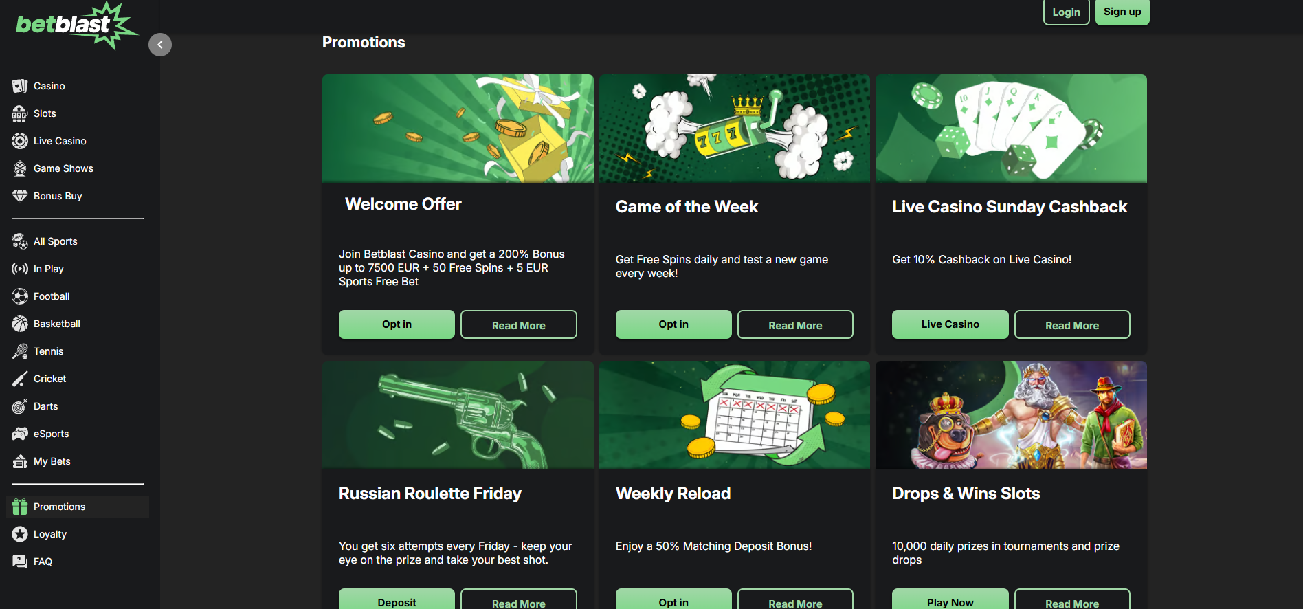 BetBlast Casino screenshot: Promotions