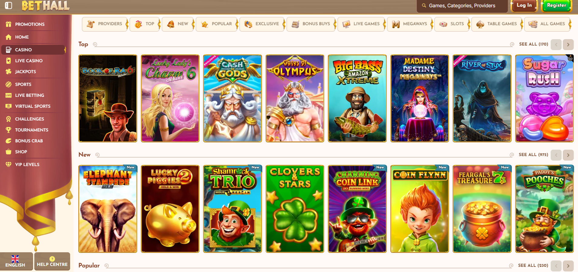 BetHall screenshot: Slots
