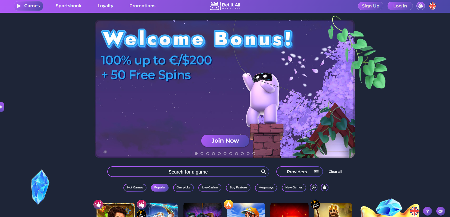 Bet It All screenshot: Homepage