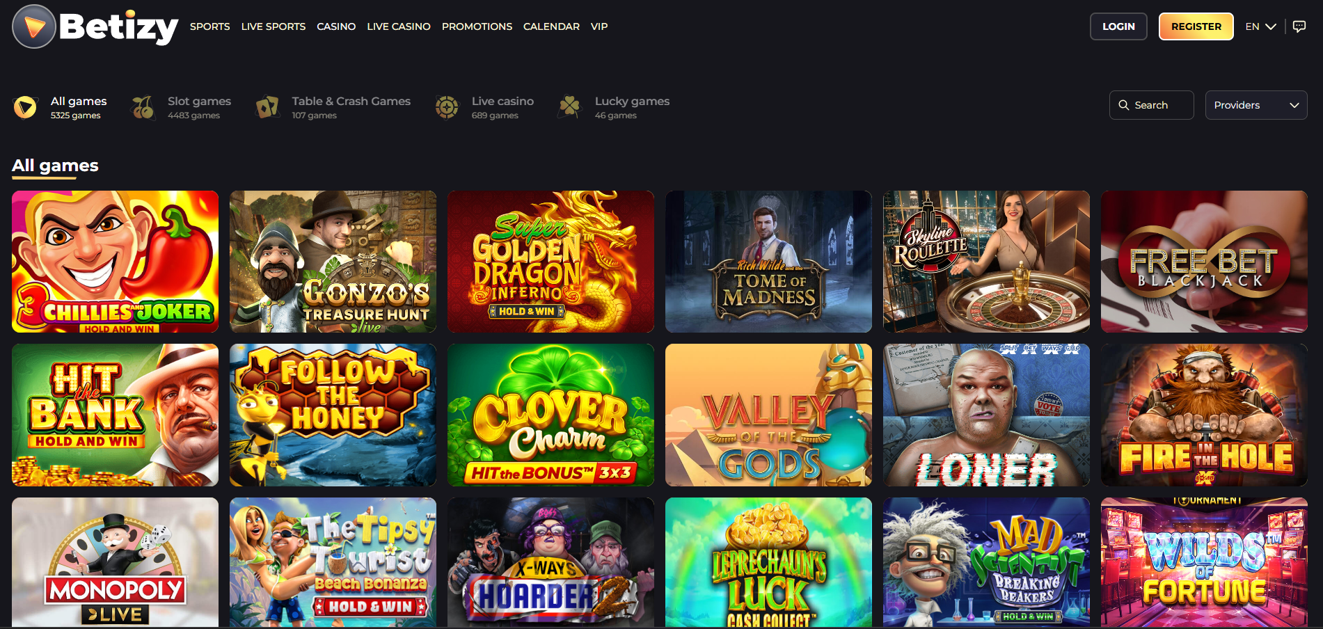 Betizy screenshot: Slots