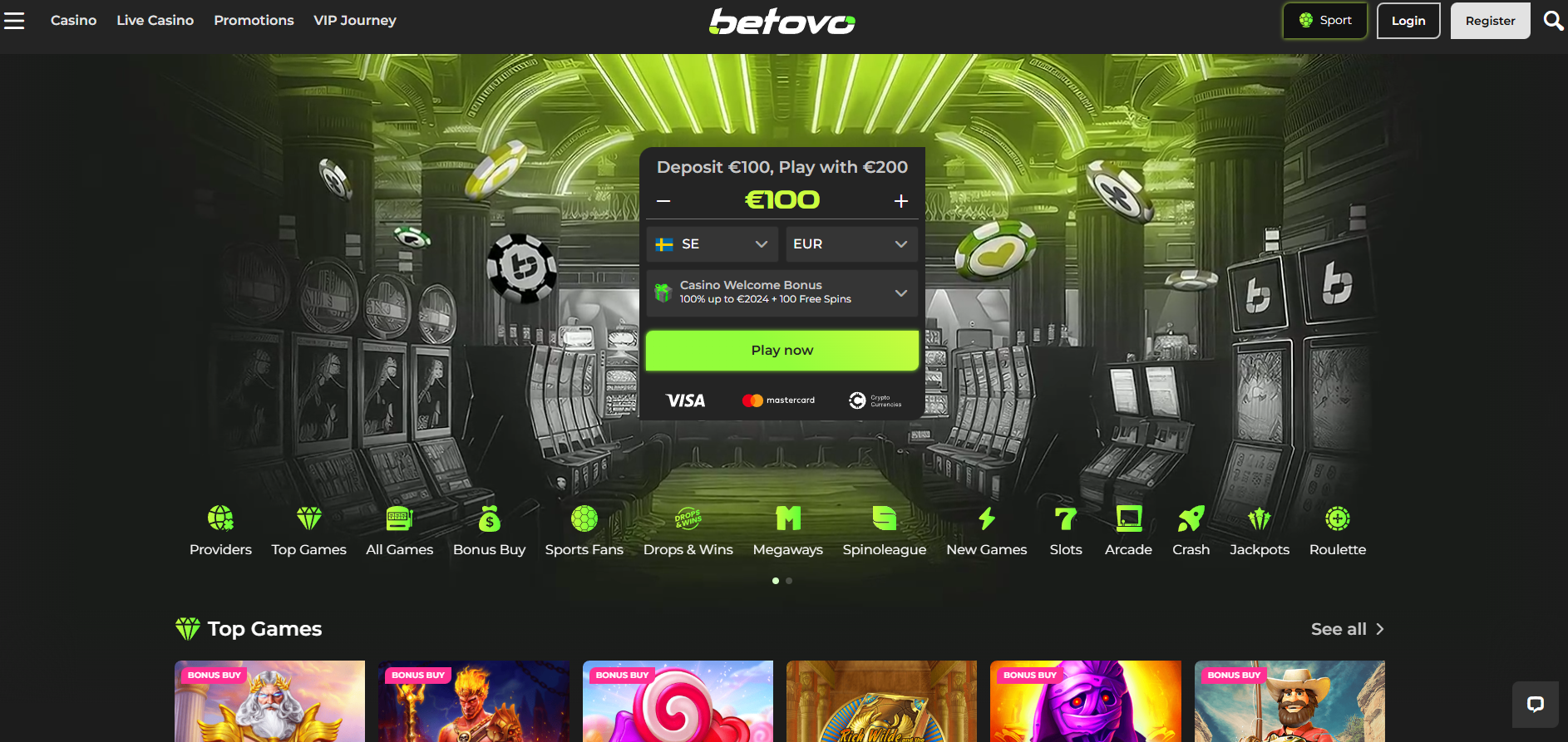 Betovo screenshot: Homepage