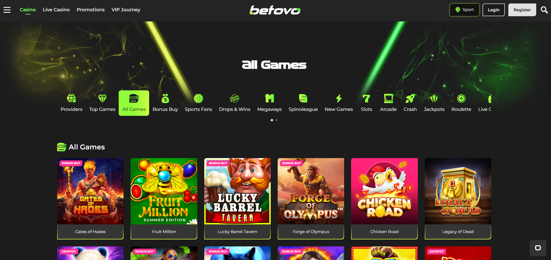Betovo screenshot: Slots