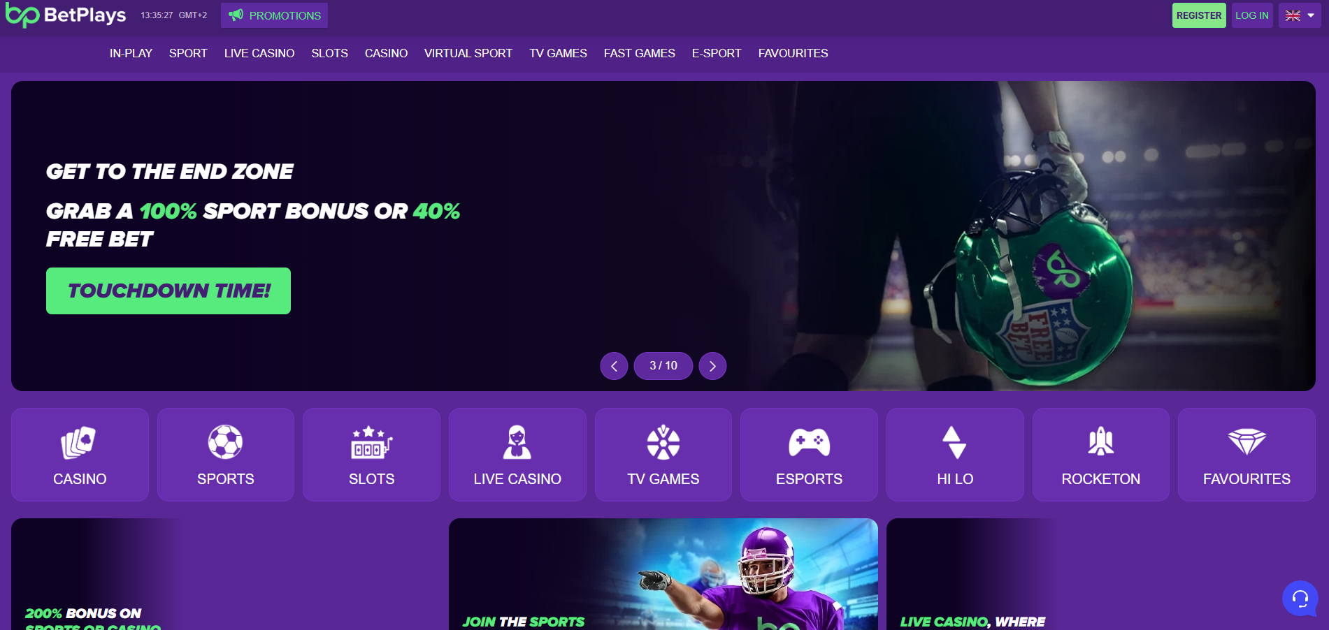 BetPlays Casino screenshot: Homepage