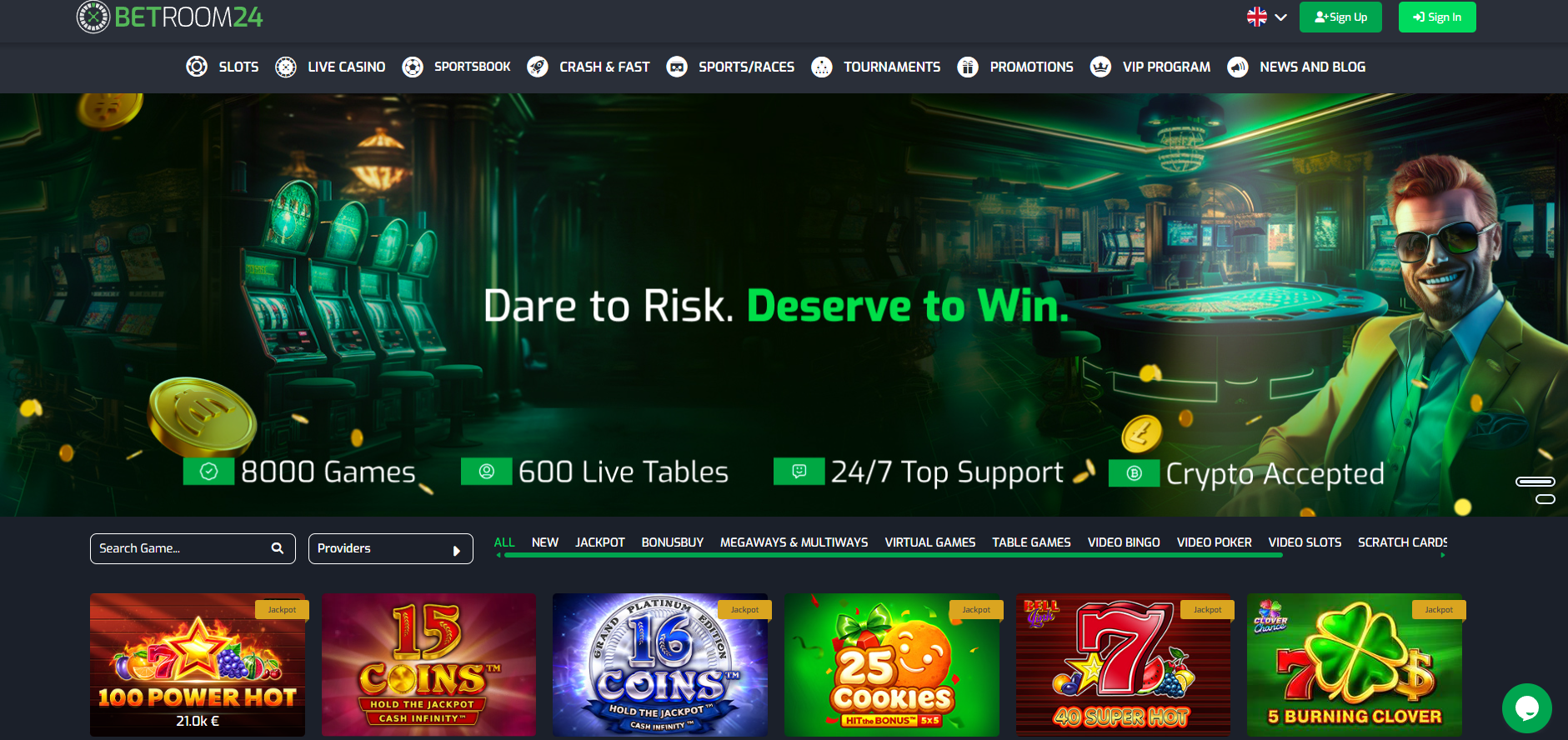 Betroom24 Casino screenshot: Homepage