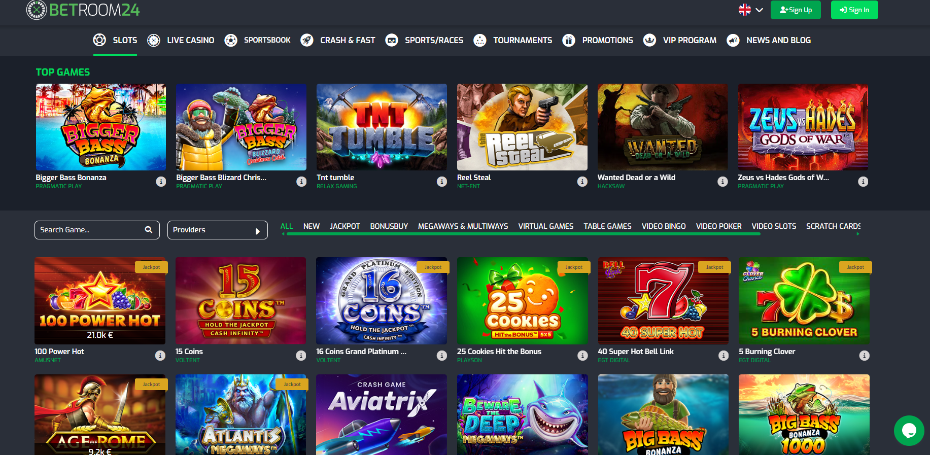 Betroom24 Casino screenshot: Slots