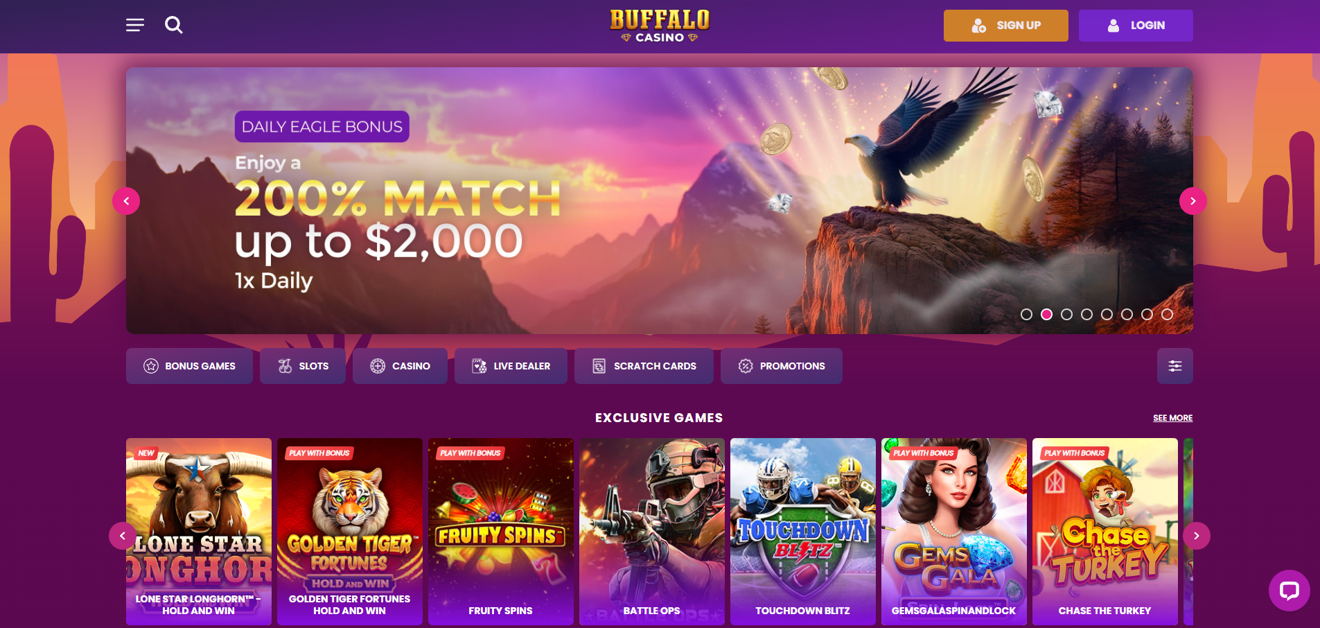 Buffalo Casino screenshot: Homepage