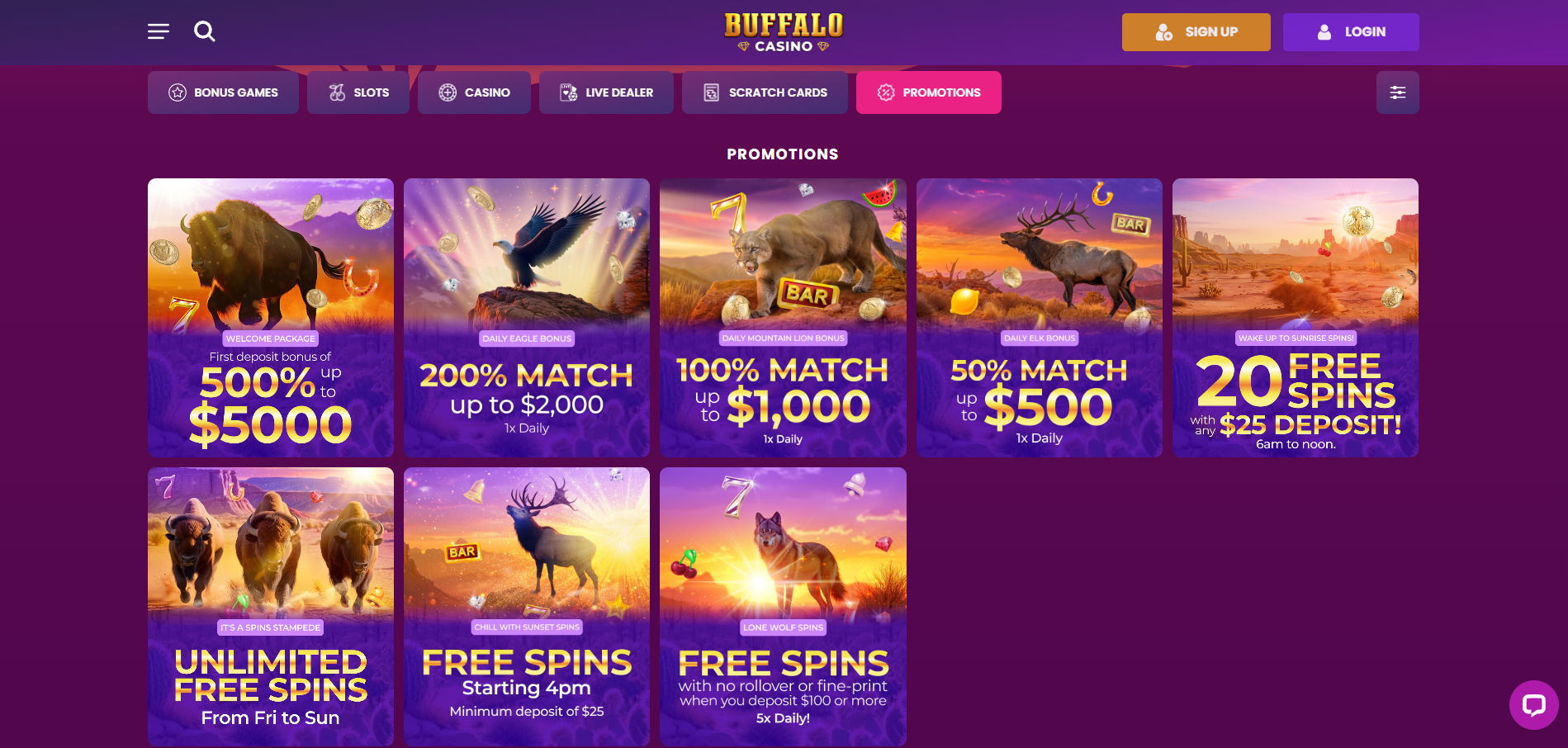 Buffalo Casino screenshot: Promotions