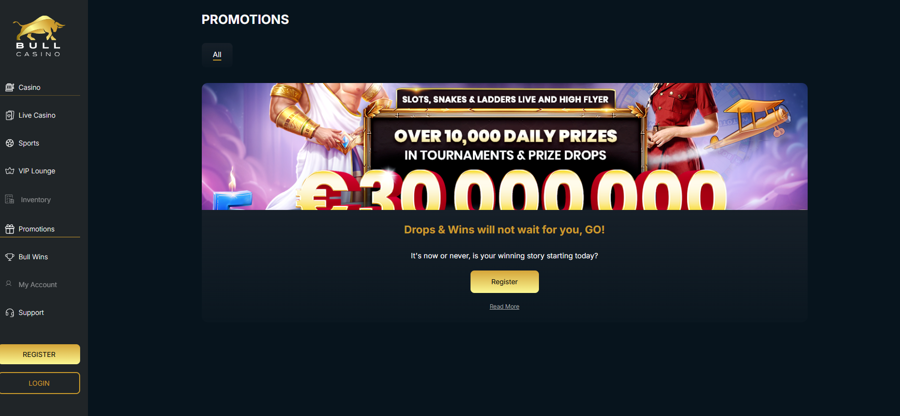 Bull Casino screenshot: Promotions