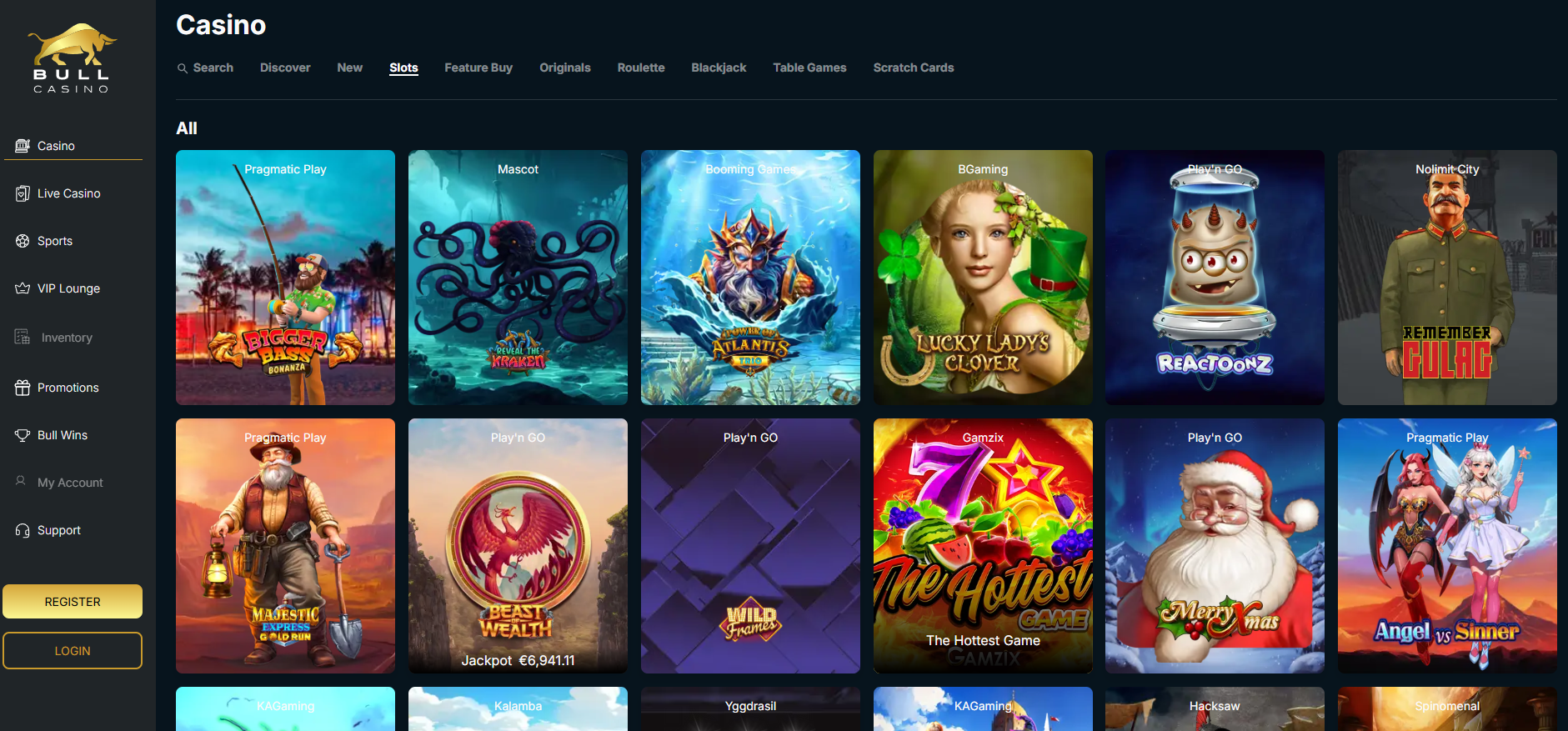 Bull Casino screenshot: Slots