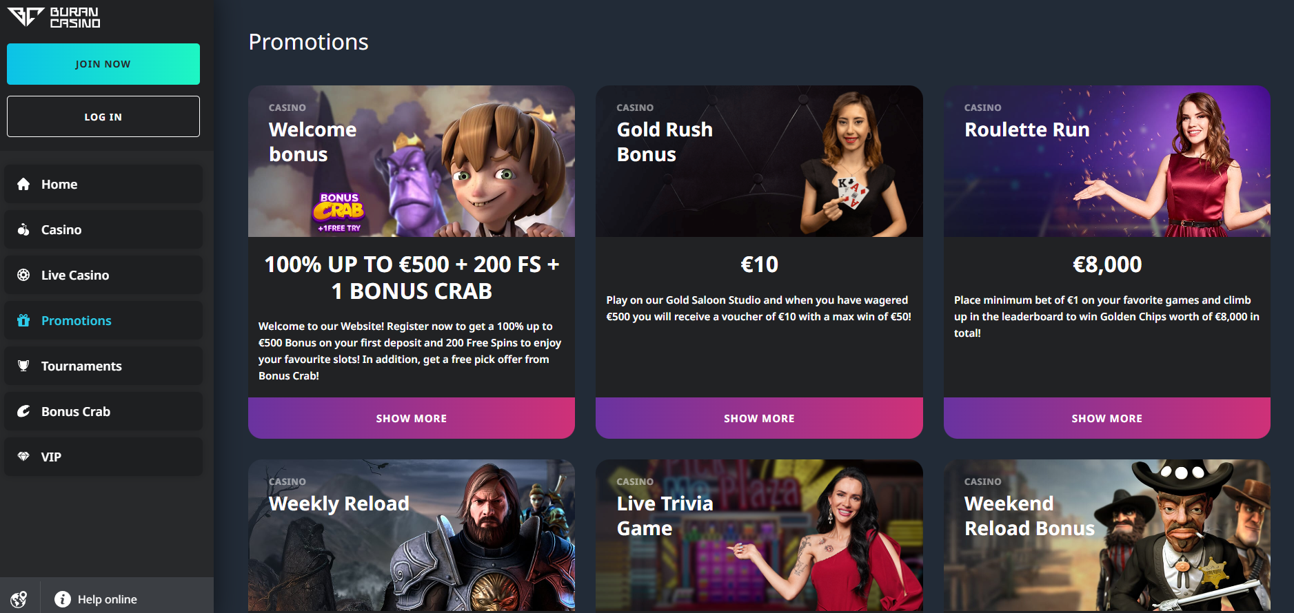 BuranCasino screenshot: Promotions