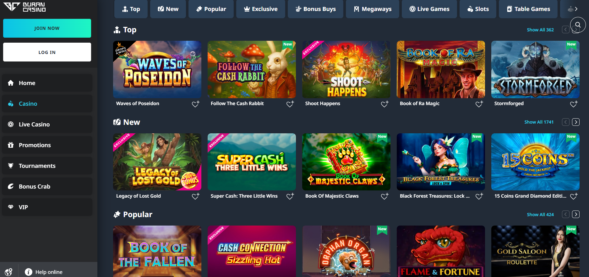 BuranCasino screenshot: Slots