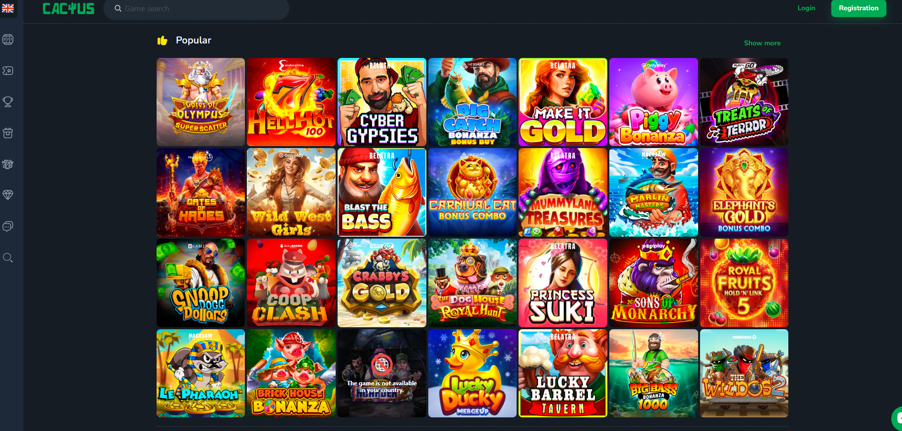 Cactus Casino screenshot: Slots