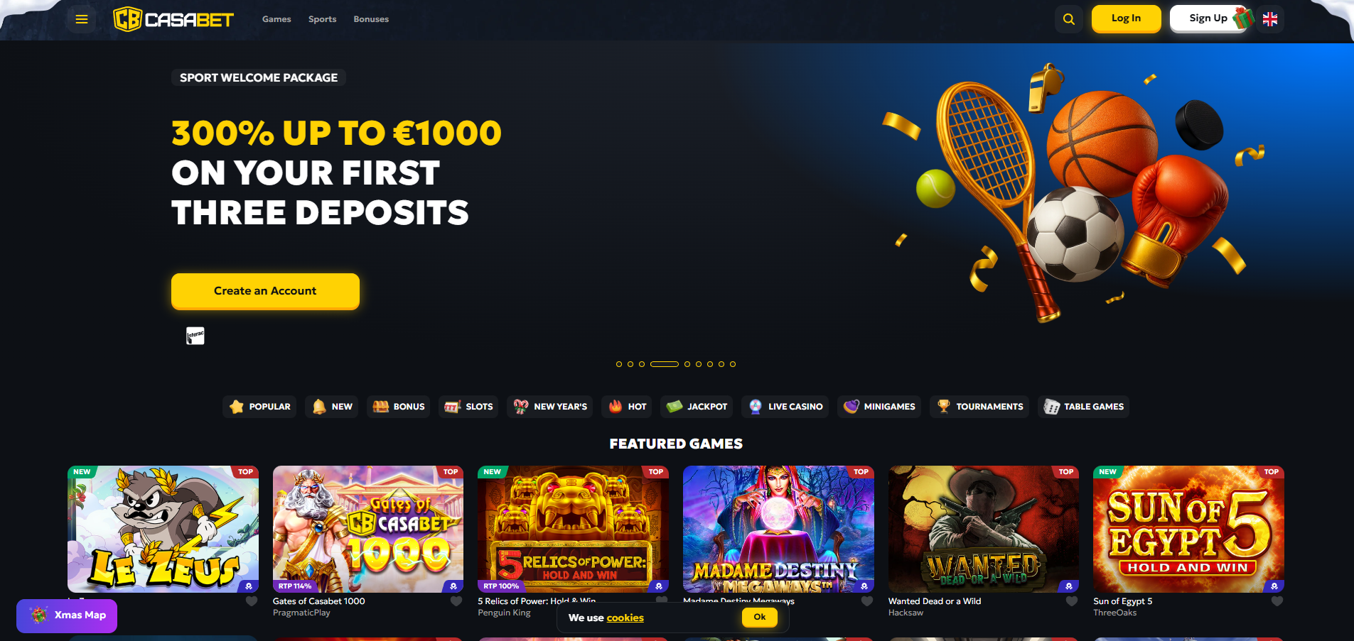 Casabet Casino screenshot: Homepage