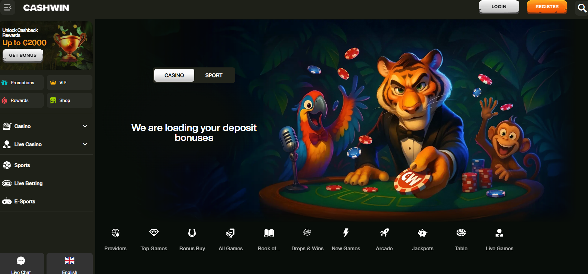 Cashwin screenshot: Homepage