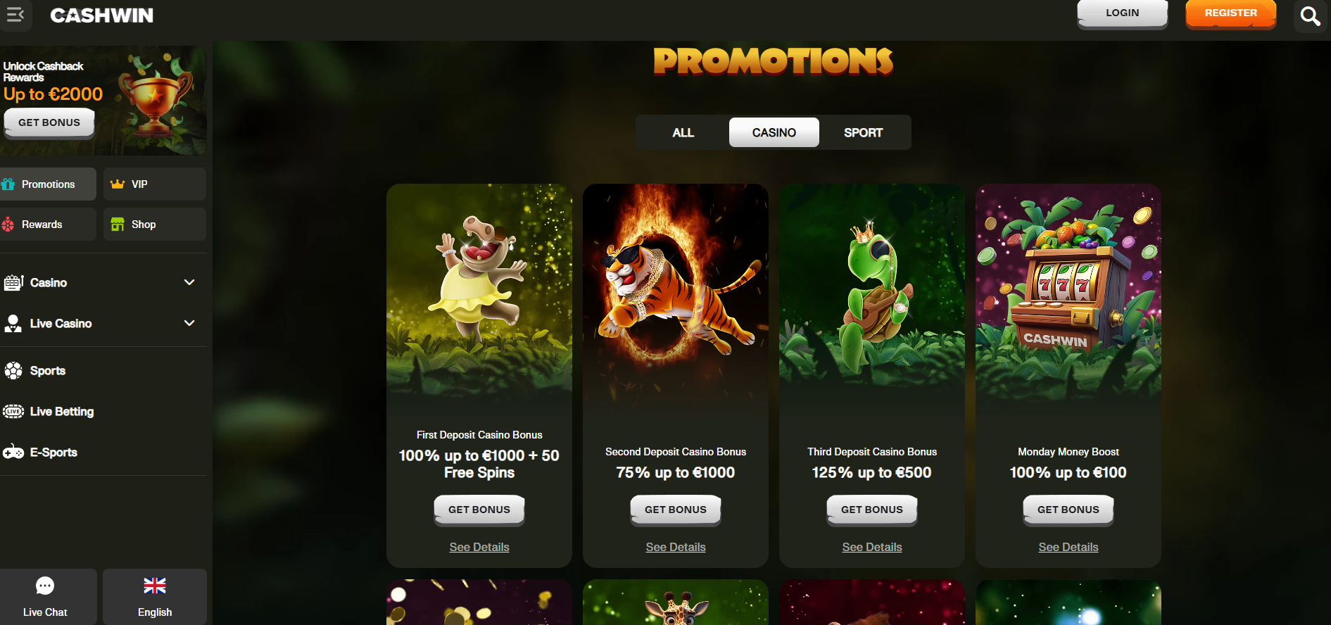 Cashwin screenshot: Promotions