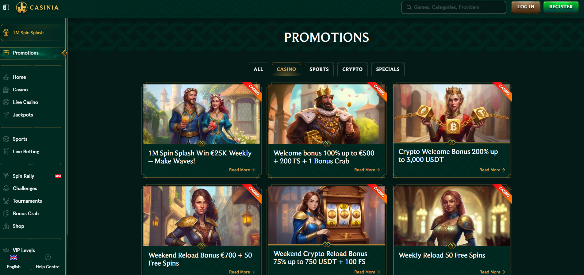 Casinia Casino screenshot: Promotions
