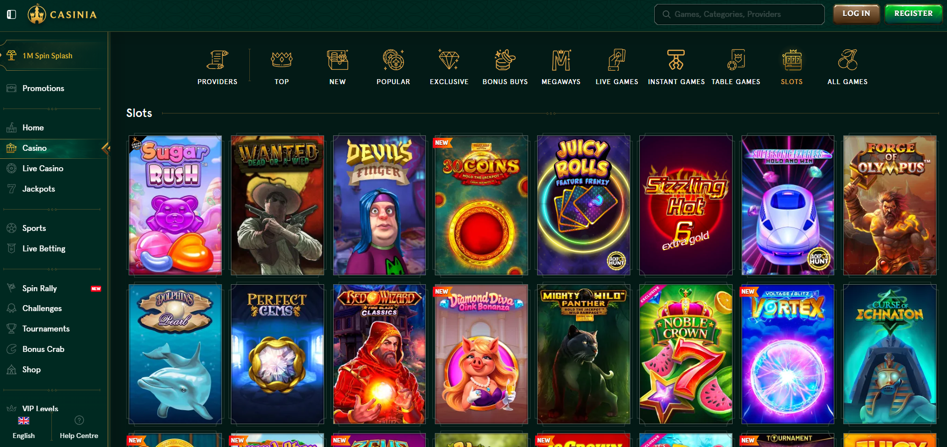 Casinia Casino screenshot: Slots