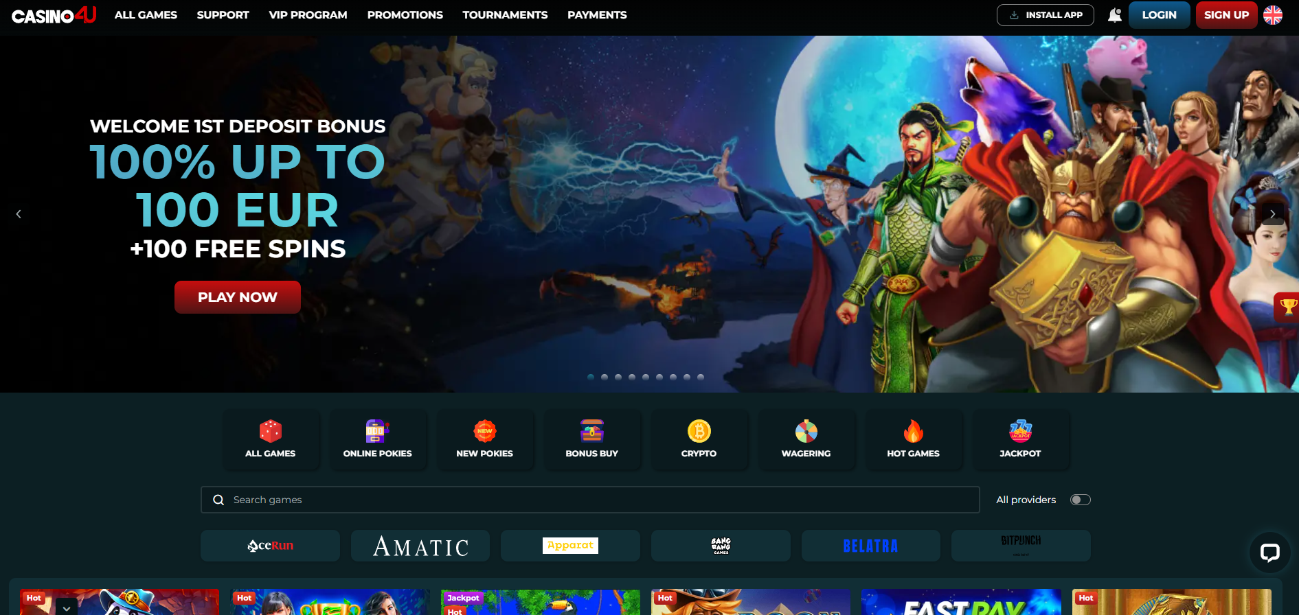 Casino4U screenshot: Homepage