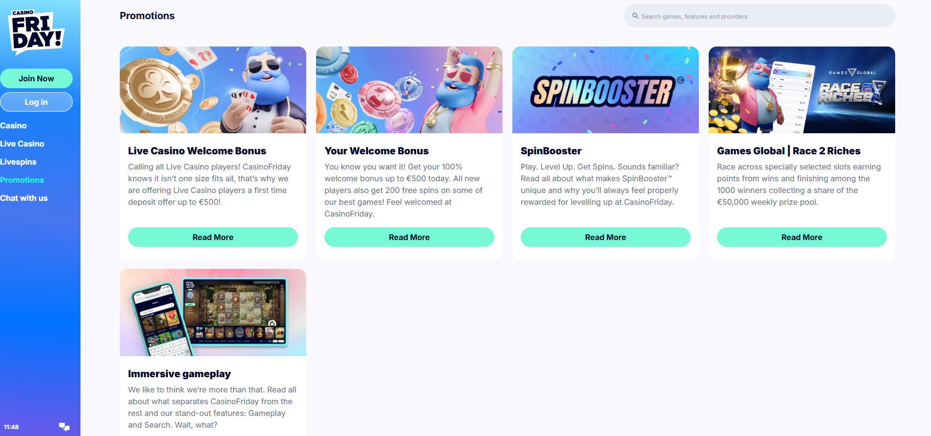 CasinoFriday screenshot: Promotions