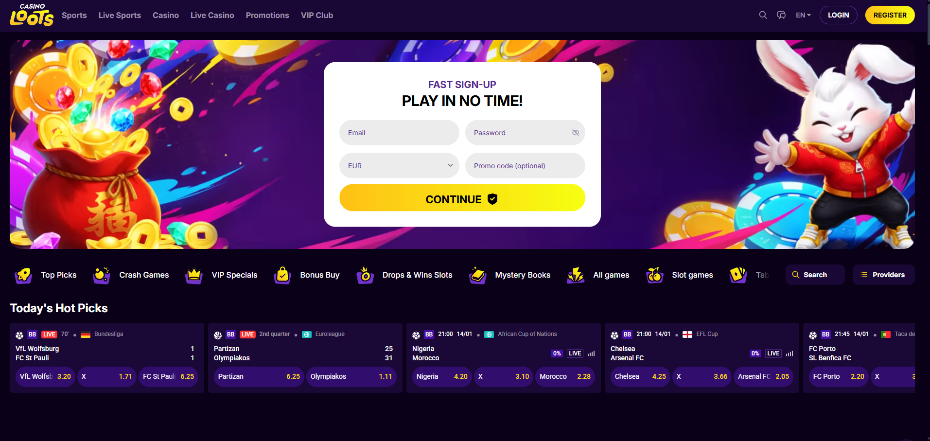 Casinoloots screenshot: Homepage