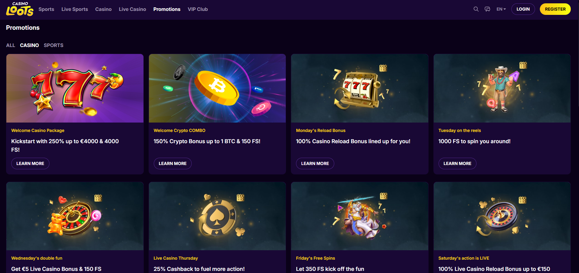 Casinoloots screenshot: Promotions