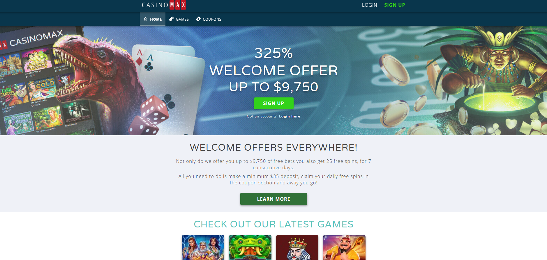 CasinoMax screenshot: Homepage