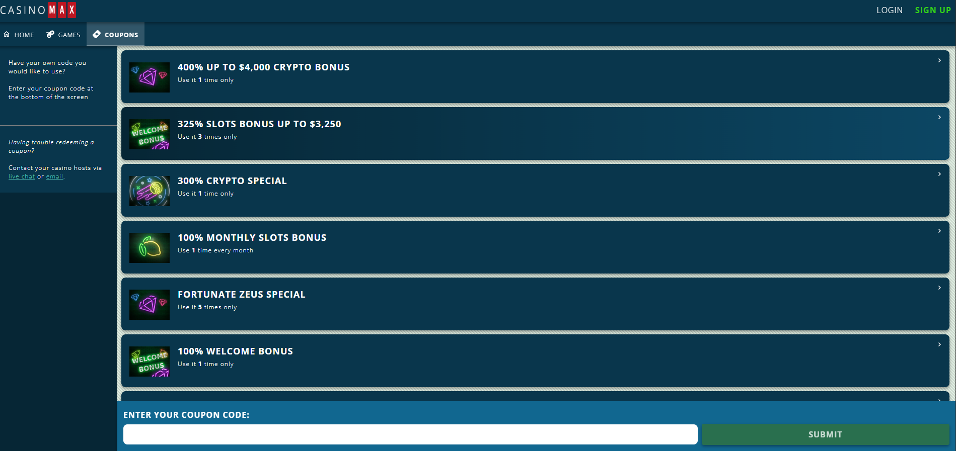 CasinoMax screenshot: Promotions