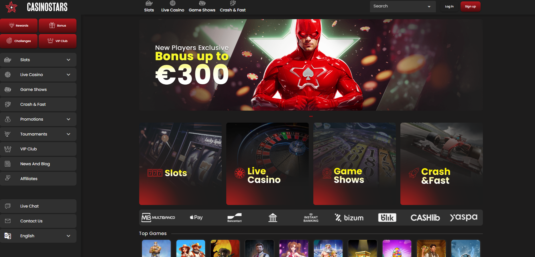Casino Stars screenshot: Homepage