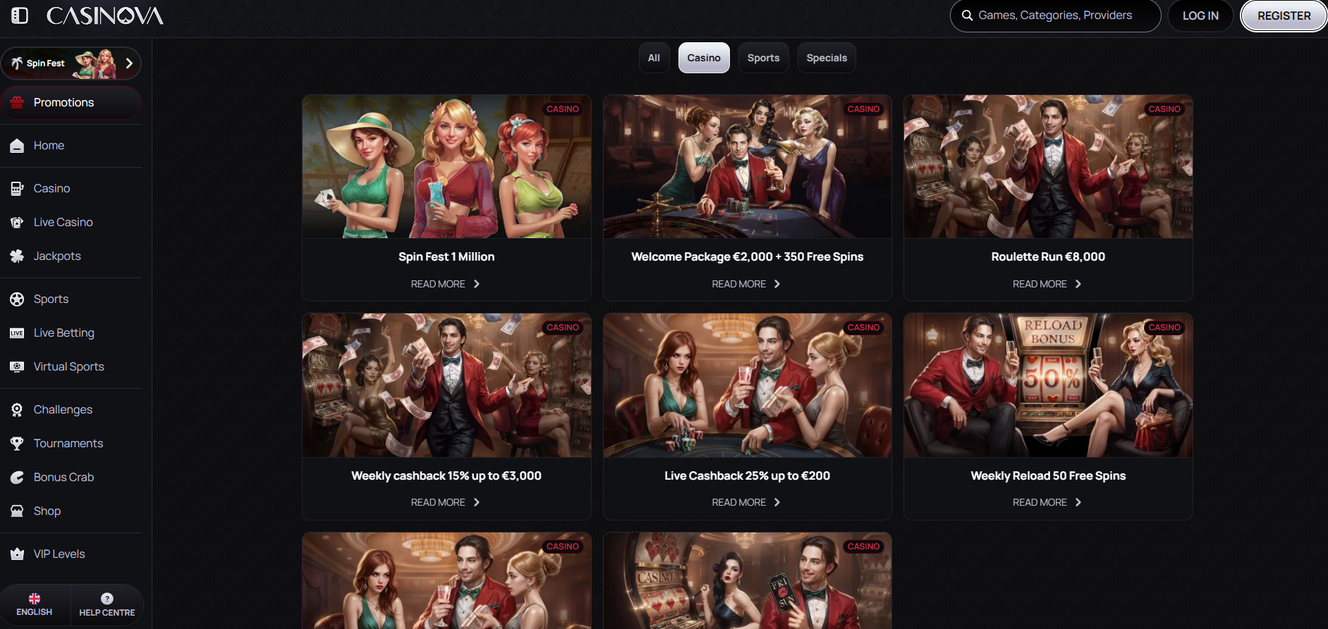 Casinova Casino screenshot: Promotions